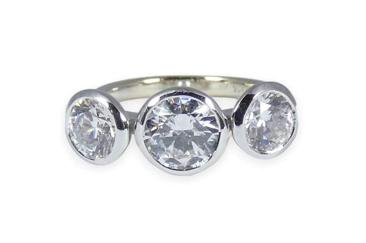 Solid 14ct White Gold 3 Stone CZ Trilogy Dress Cocktail Ring Size 6.5 M 52