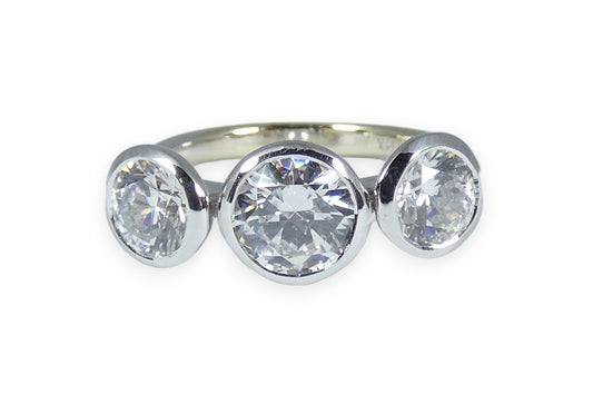 Solid 14ct White Gold 3 Stone CZ Trilogy Dress Cocktail Ring Size 6.5 M 52