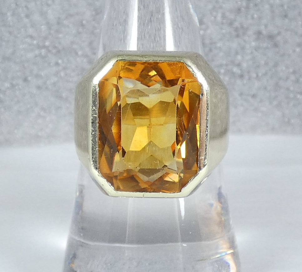 Heavy Solid 14ct Yellow Gold Scissor Cut Citrine Signet Cocktail Ring 8.5 Q 58