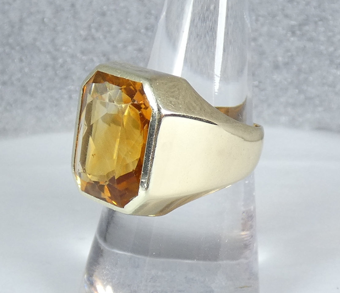 Heavy Solid 14ct Yellow Gold Scissor Cut Citrine Signet Cocktail Ring 8.5 Q 58