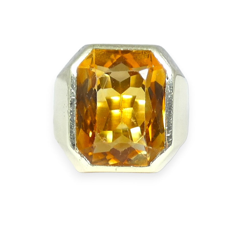 Heavy Solid 14ct Yellow Gold Scissor Cut Citrine Signet Cocktail Ring 8.5 Q 58
