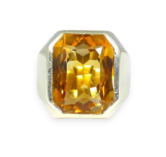 Heavy Solid 14ct Yellow Gold Scissor Cut Citrine Signet Cocktail Ring 8.5 Q 58