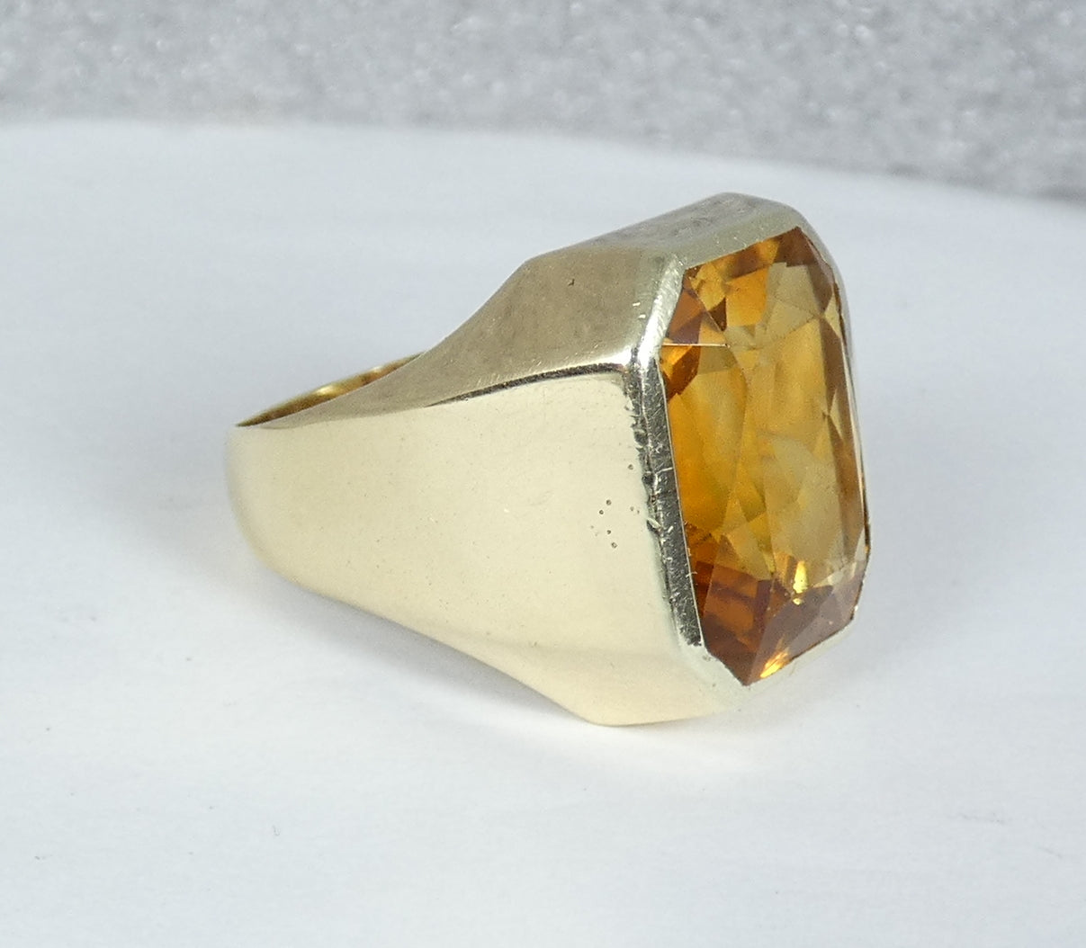 Heavy Solid 14ct Yellow Gold Scissor Cut Citrine Signet Cocktail Ring 8.5 Q 58