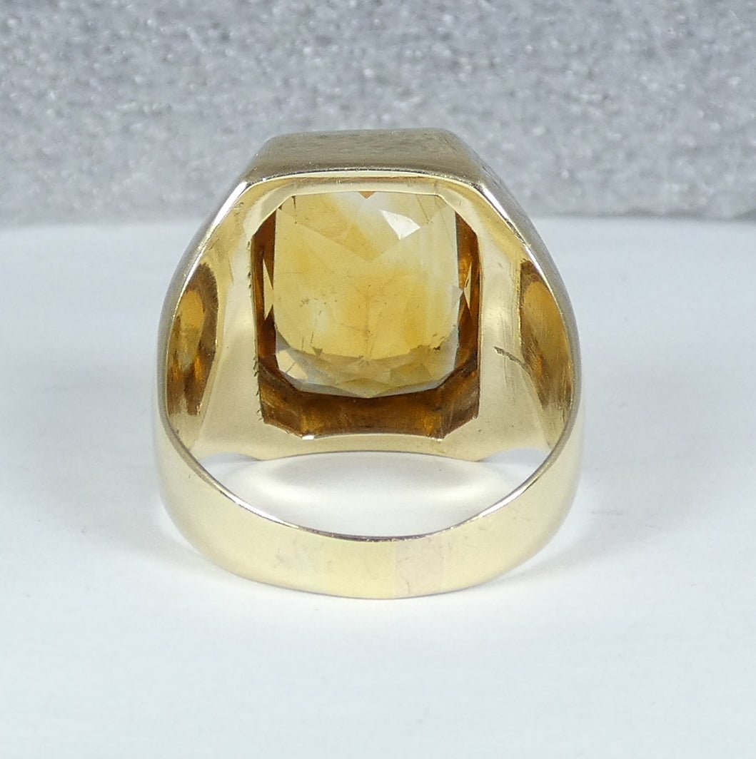 Heavy Solid 14ct Yellow Gold Scissor Cut Citrine Signet Cocktail Ring 8.5 Q 58
