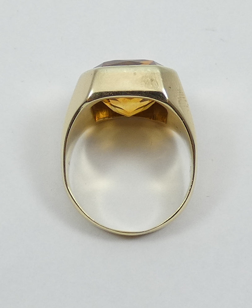 Heavy Solid 14ct Yellow Gold Scissor Cut Citrine Signet Cocktail Ring 8.5 Q 58