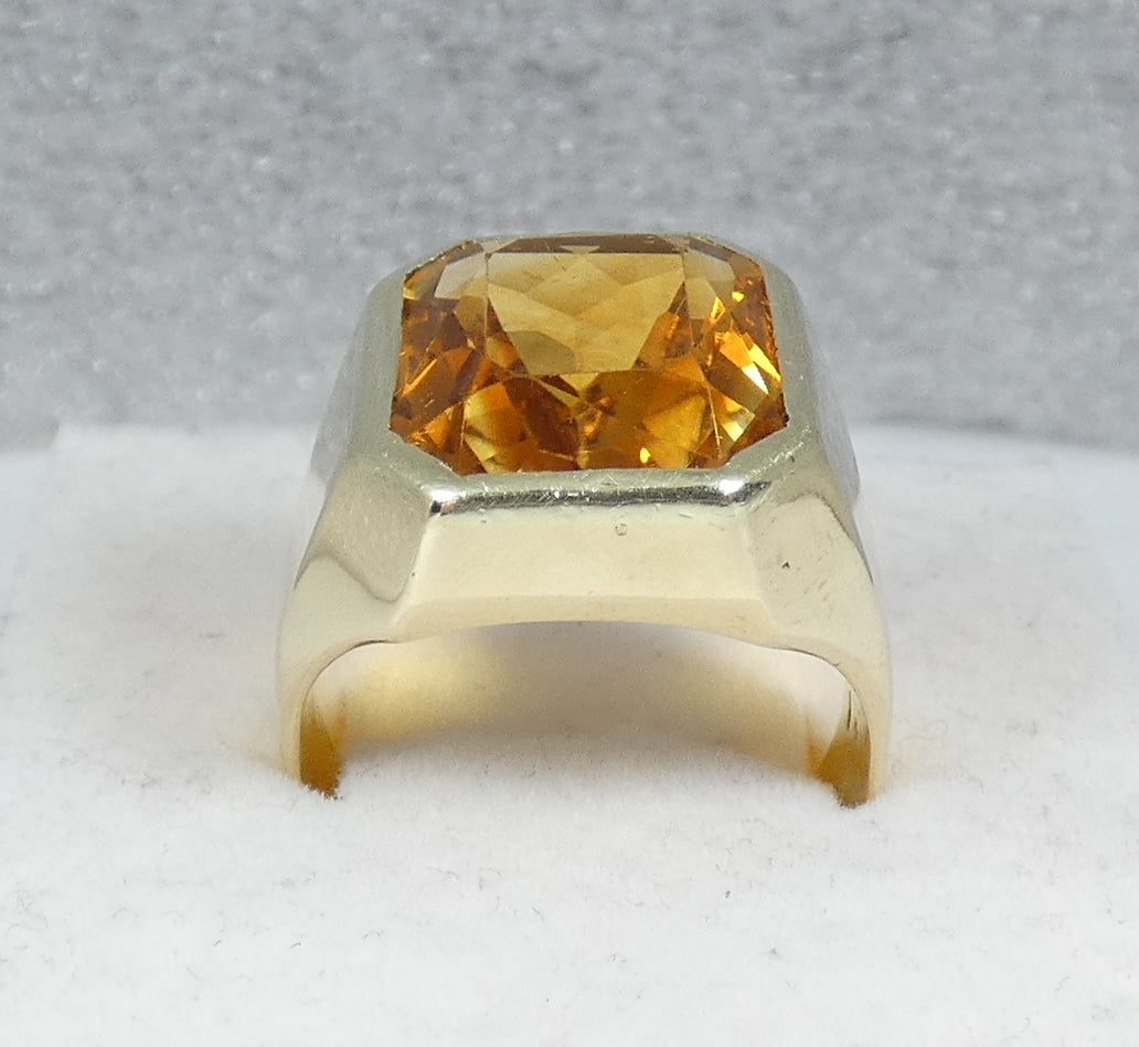 Heavy Solid 14ct Yellow Gold Scissor Cut Citrine Signet Cocktail Ring 8.5 Q 58