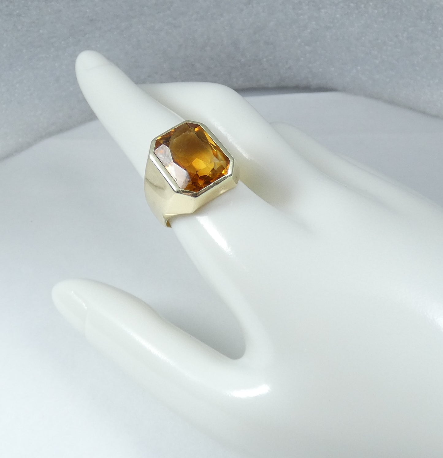 Heavy Solid 14ct Yellow Gold Scissor Cut Citrine Signet Cocktail Ring 8.5 Q 58