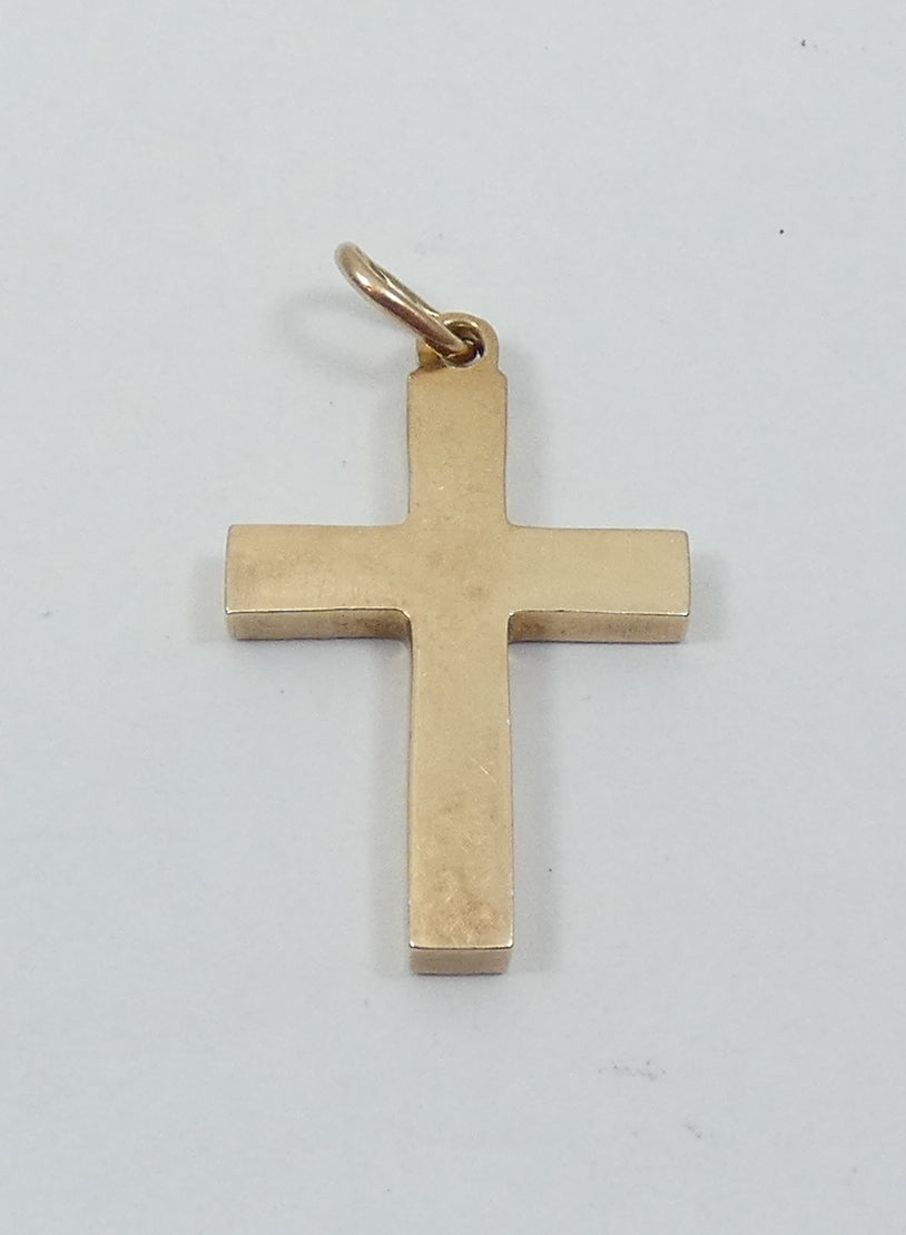 Vintage Solid 14ct Yellow Gold 27mm Bright Cut Cross Crucifix Necklace Pendant