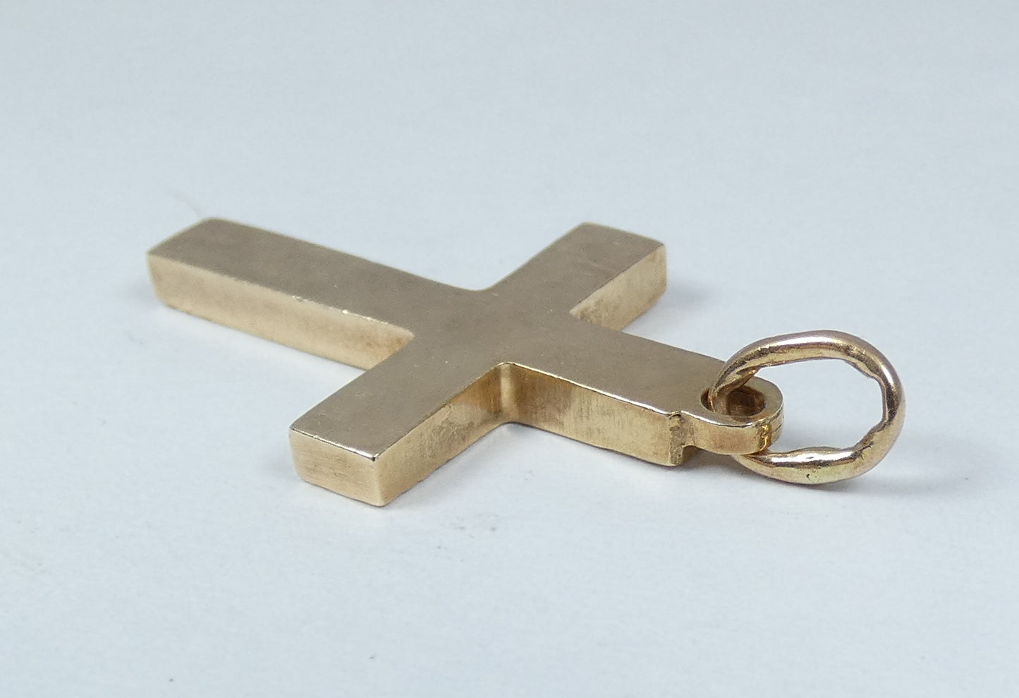 Vintage Solid 14ct Yellow Gold 27mm Bright Cut Cross Crucifix Necklace Pendant
