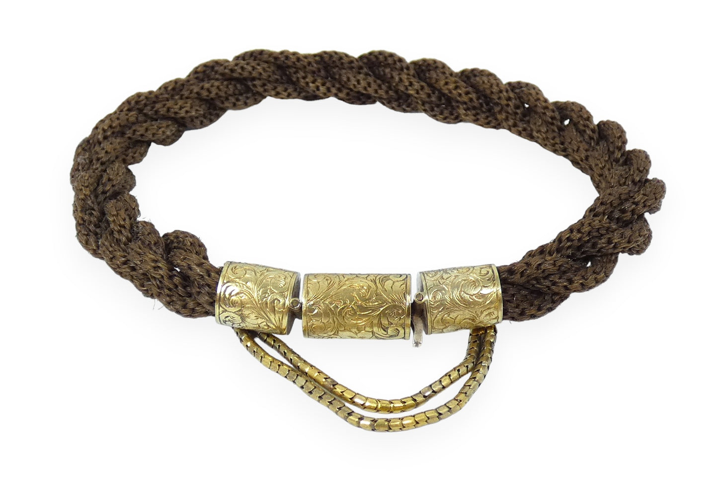 Antique Victorian 1880 18ct Gold Clasp Plaited Woven Hair 22cm Mourning Bracelet