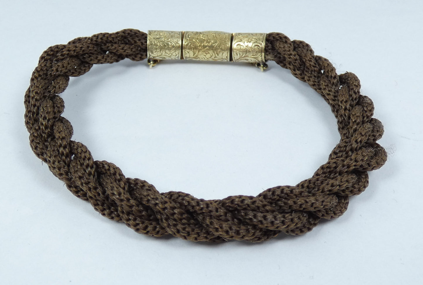 Antique Victorian 1880 18ct Gold Clasp Plaited Woven Hair 22cm Mourning Bracelet