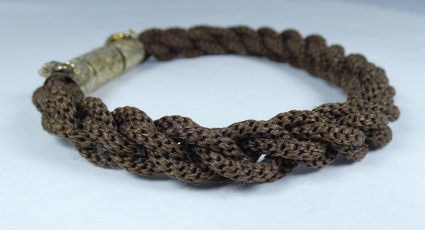Antique Victorian 1880 18ct Gold Clasp Plaited Woven Hair 22cm Mourning Bracelet