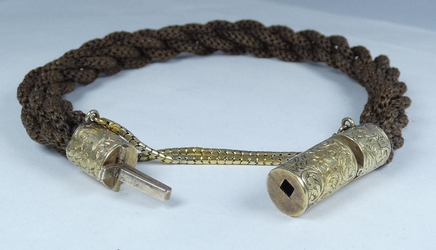 Antique Victorian 1880 18ct Gold Clasp Plaited Woven Hair 22cm Mourning Bracelet