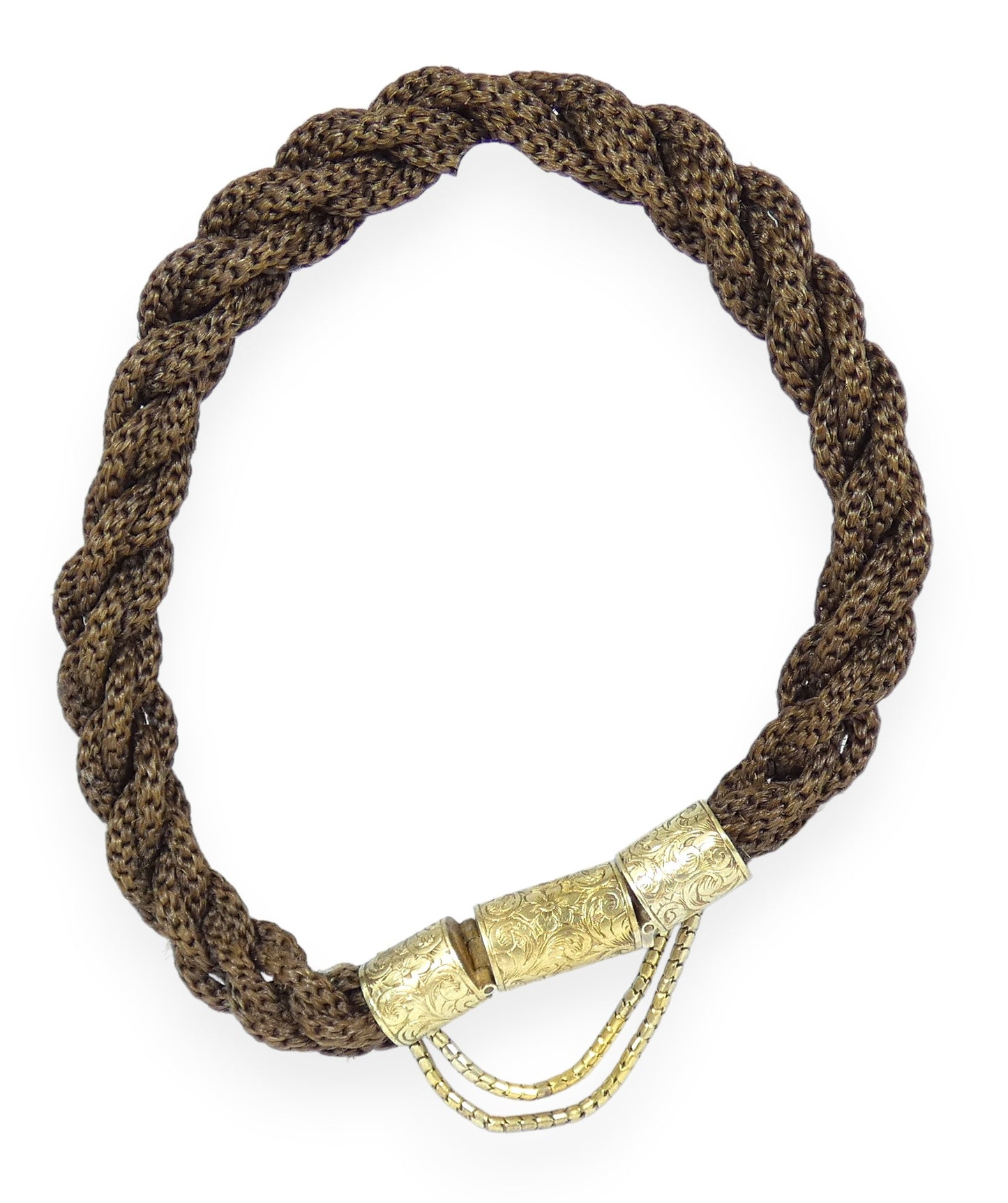 Antique Victorian 1880 18ct Gold Clasp Plaited Woven Hair 22cm Mourning Bracelet