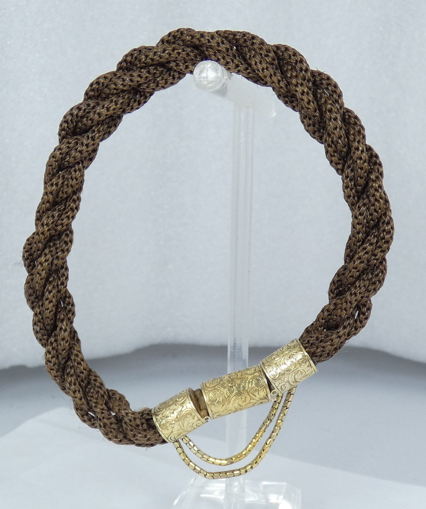 Antique Victorian 1880 18ct Gold Clasp Plaited Woven Hair 22cm Mourning Bracelet