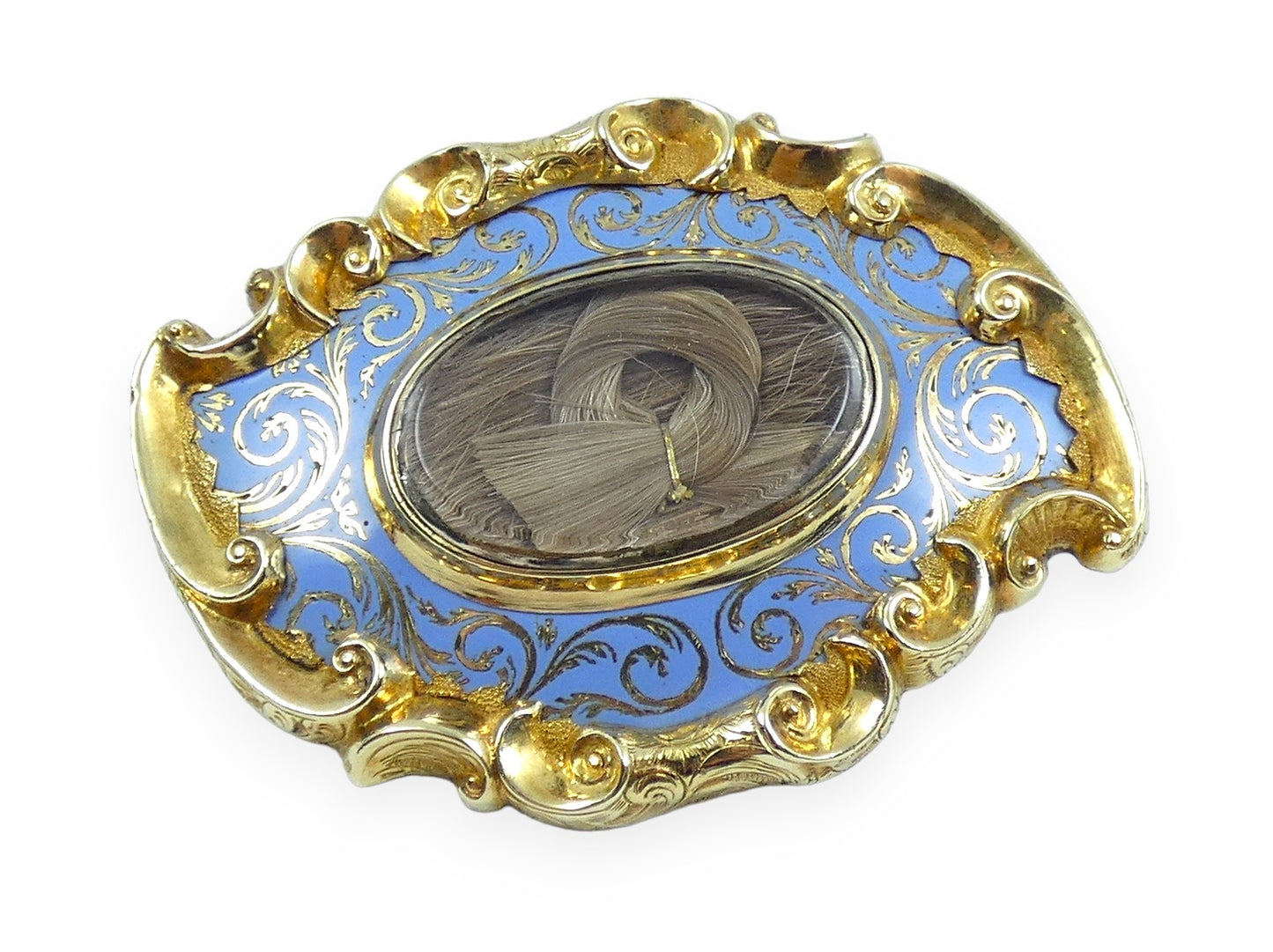 Antique Victorian 1875 Large 9ct Gold & Blue Enamel Hair Locket Mourning Brooch