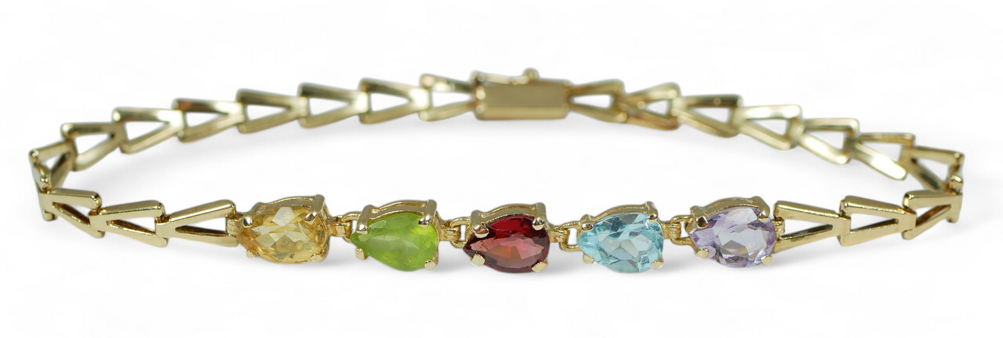 Vintage Solid 14ct Yellow Gold Harlequin Gemstone 18cm 7" Bracelet Chain 585