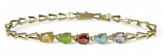 Vintage Solid 14ct Yellow Gold Harlequin Gemstone 18cm 7" Bracelet Chain 585