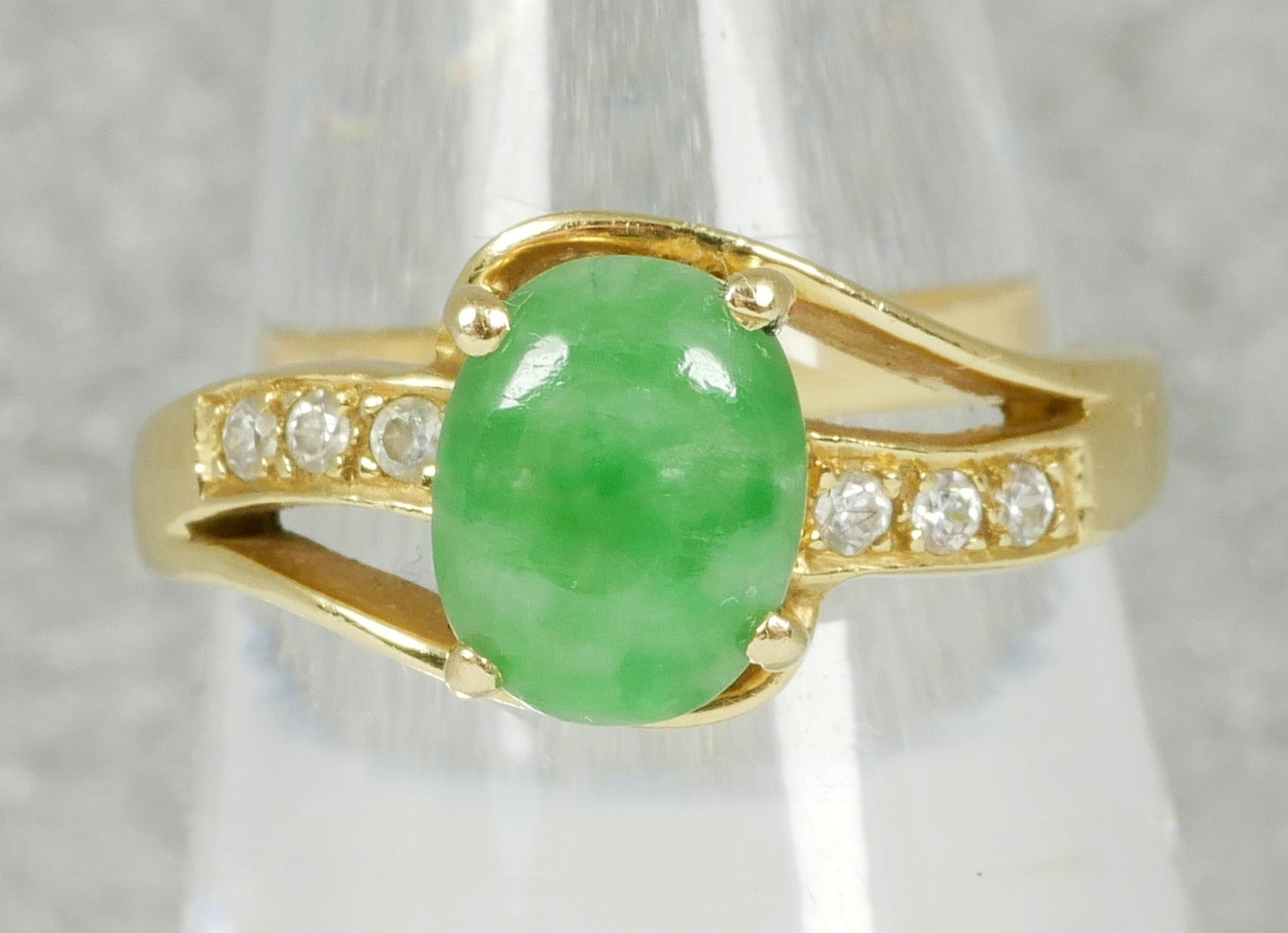 Vintage Solid 18ct Yellow Gold Green Jadeite Jade Dress Band Ring Size 6.5 M 52