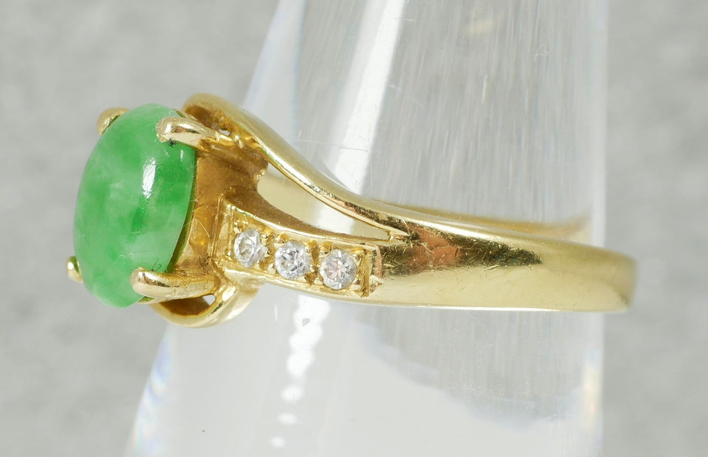 Vintage Solid 18ct Yellow Gold Green Jadeite Jade Dress Band Ring Size 6.5 M 52