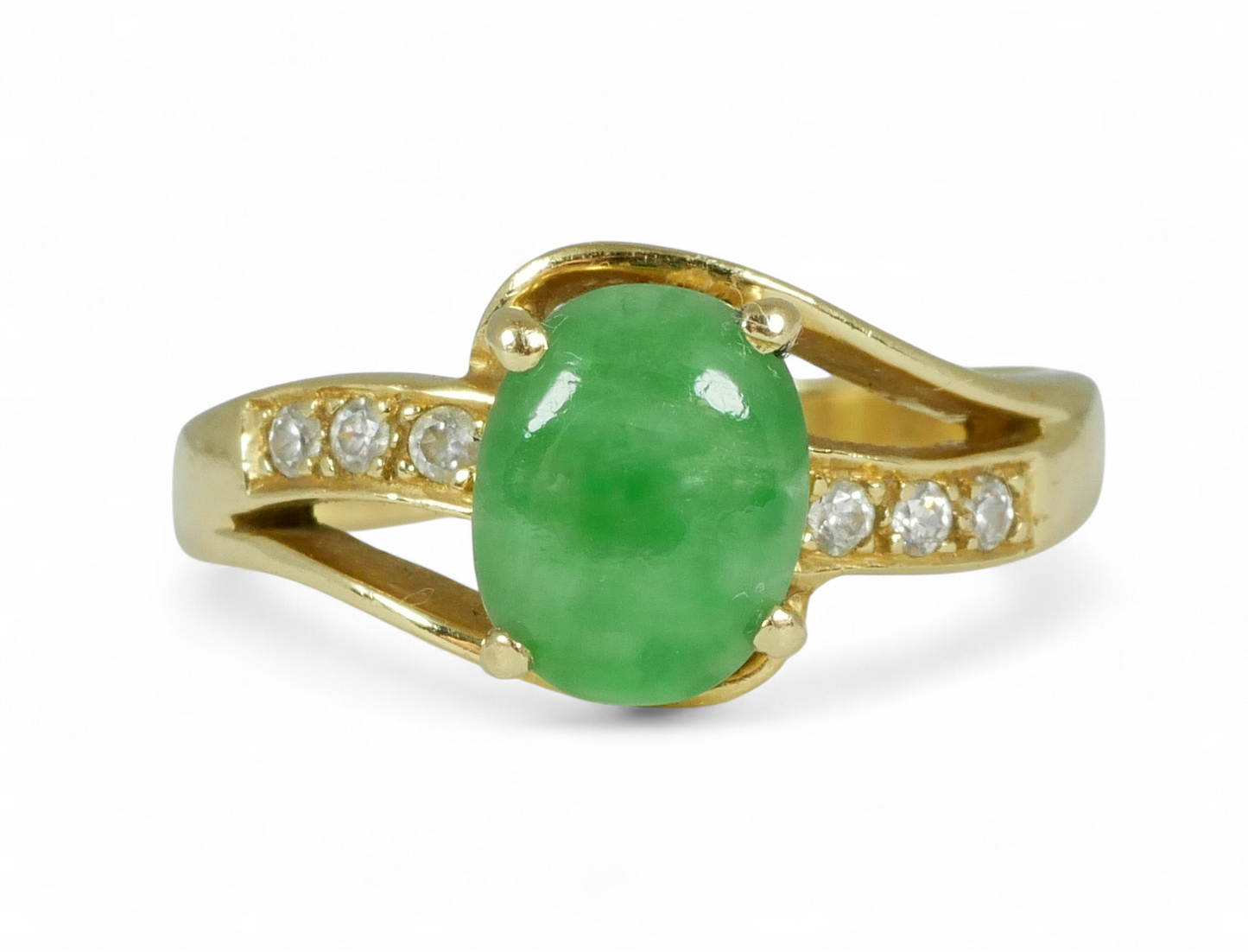 Vintage Solid 18ct Yellow Gold Green Jadeite Jade Dress Band Ring Size 6.5 M 52