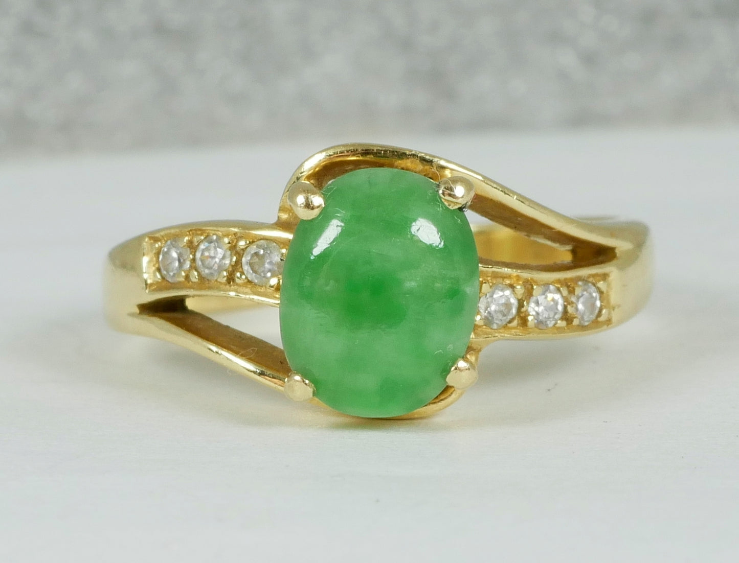 Vintage Solid 18ct Yellow Gold Green Jadeite Jade Dress Band Ring Size 6.5 M 52