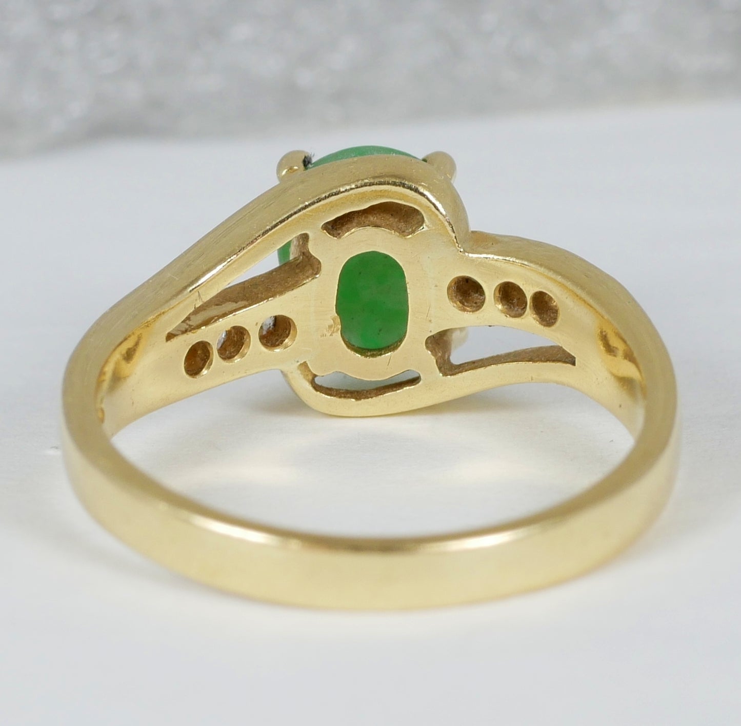 Vintage Solid 18ct Yellow Gold Green Jadeite Jade Dress Band Ring Size 6.5 M 52