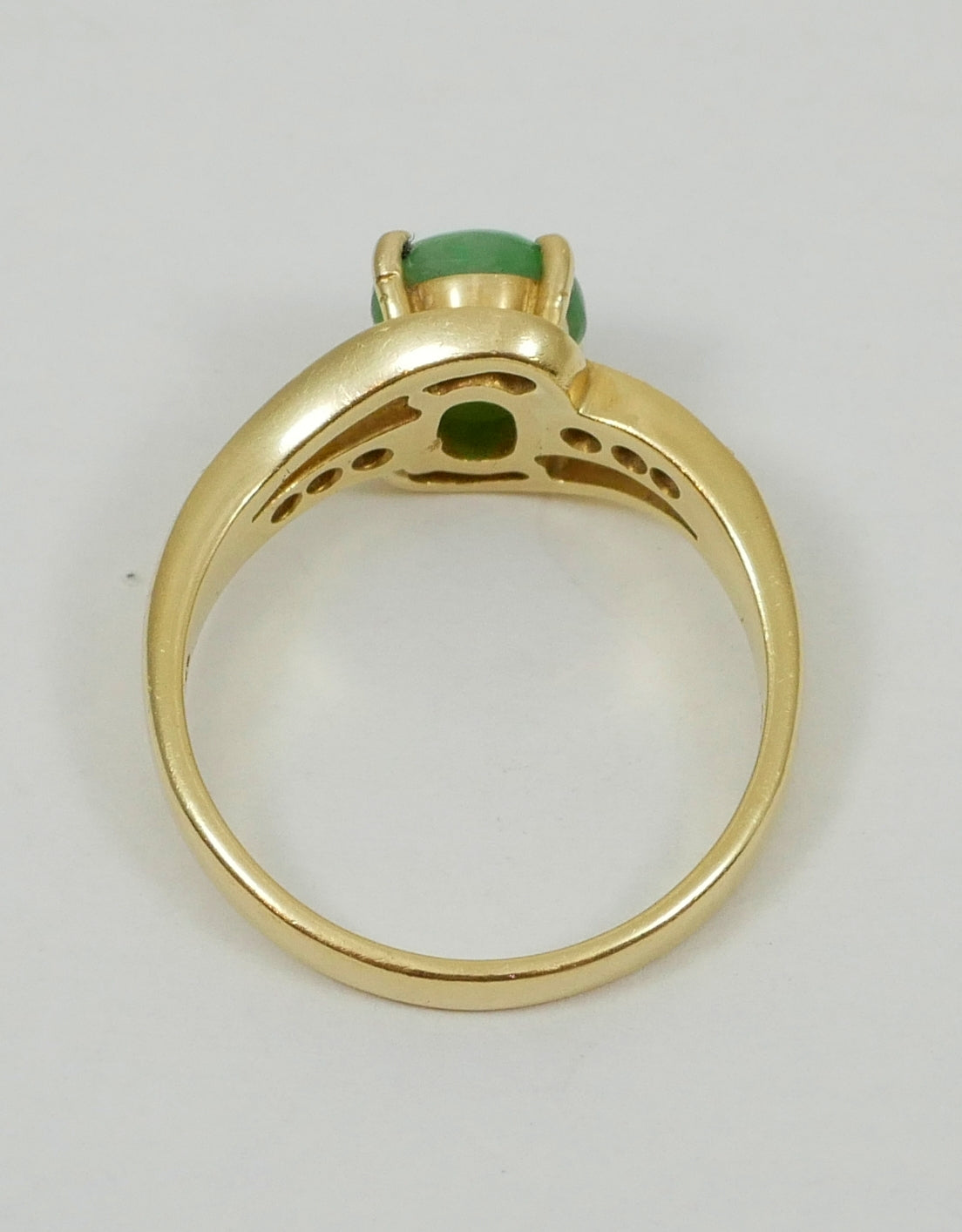 Vintage Solid 18ct Yellow Gold Green Jadeite Jade Dress Band Ring Size 6.5 M 52