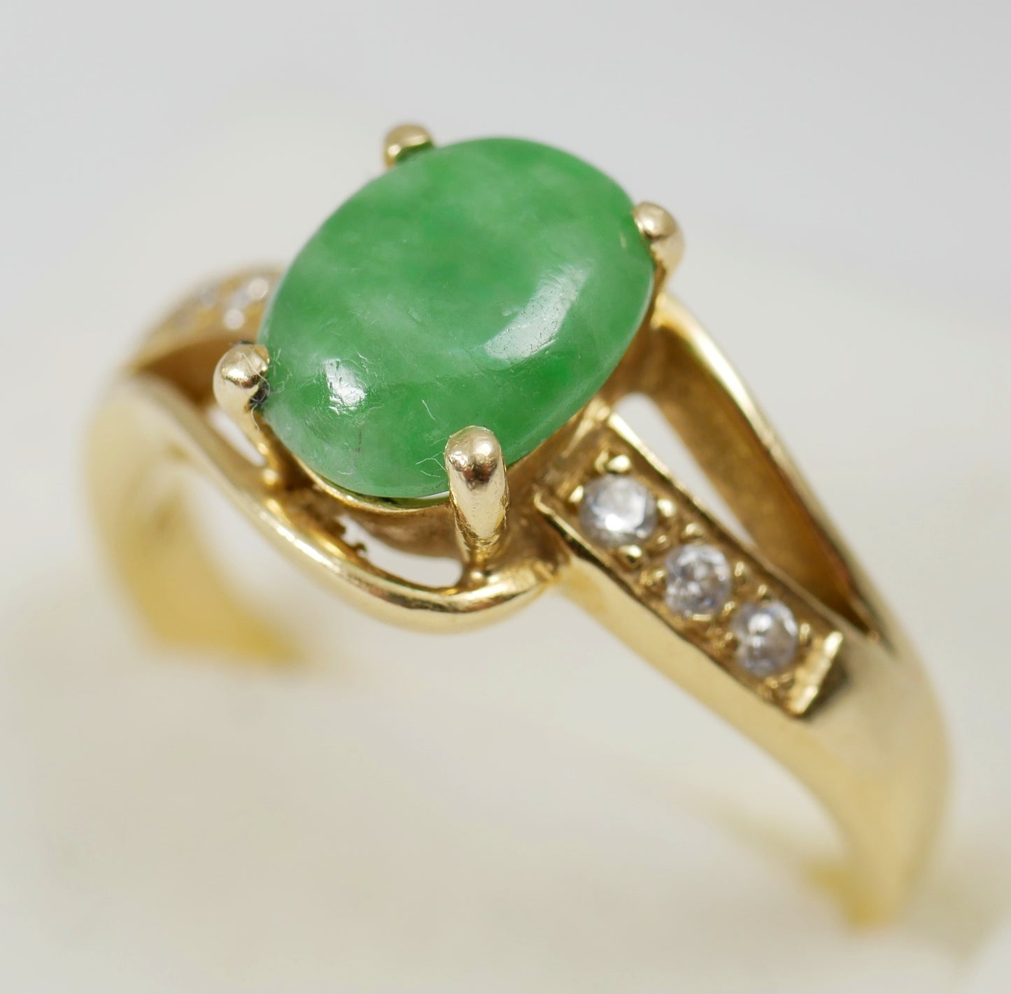 Vintage Solid 18ct Yellow Gold Green Jadeite Jade Dress Band Ring Size 6.5 M 52
