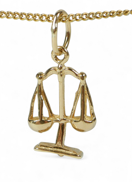 Solid 9ct Yellow Gold Libra Scales Zodiac Pendant Charm 375 Horoscope Justice