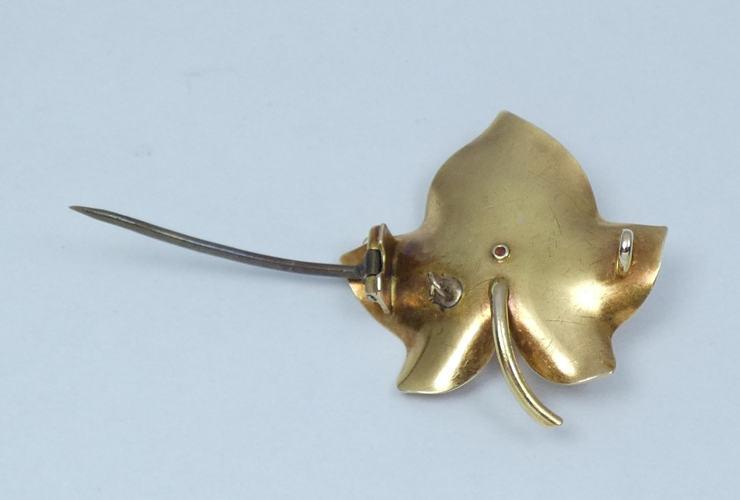 Antique Edwardian 1900 Solid 18ct Yellow Gold & Coral Maple Leaf Brooch Pin