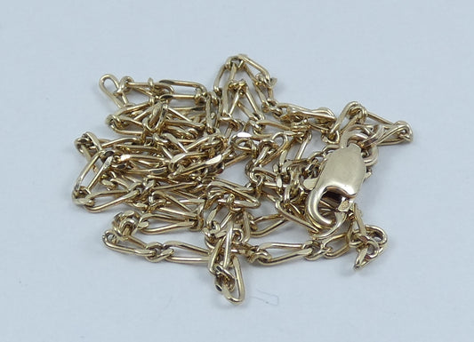 Vintage Solid 9ct Yellow Gold 46cm 18" Figaro 2mm Link Necklace Chain 4.21gm 375