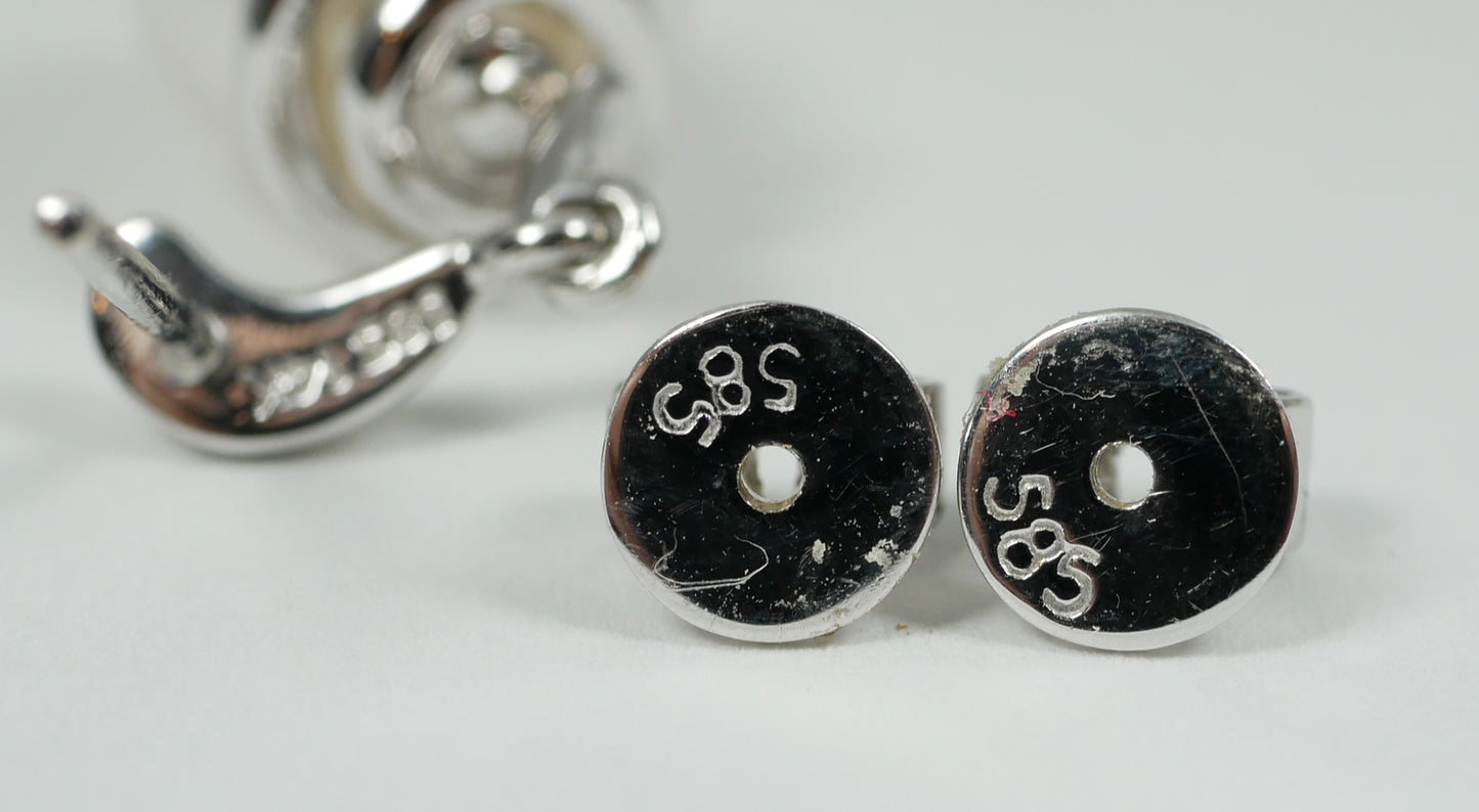 New Solid 14ct White Gold Pair of 10mm Oval White Pearl Dangle Earrings Set 585