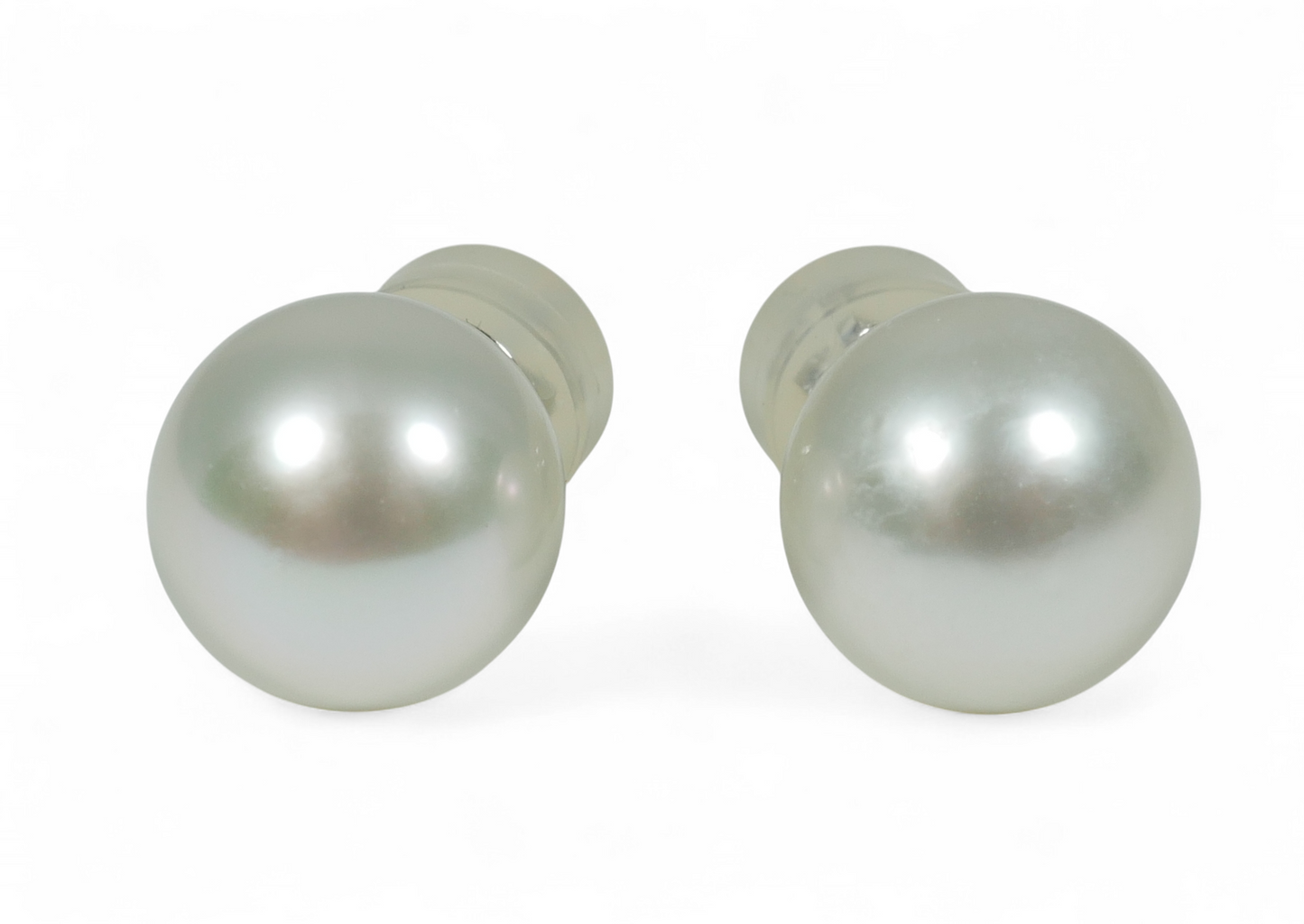 New Solid 14ct White Gold Pair of 9mm Round White Pearl Stud Earrings Set 585