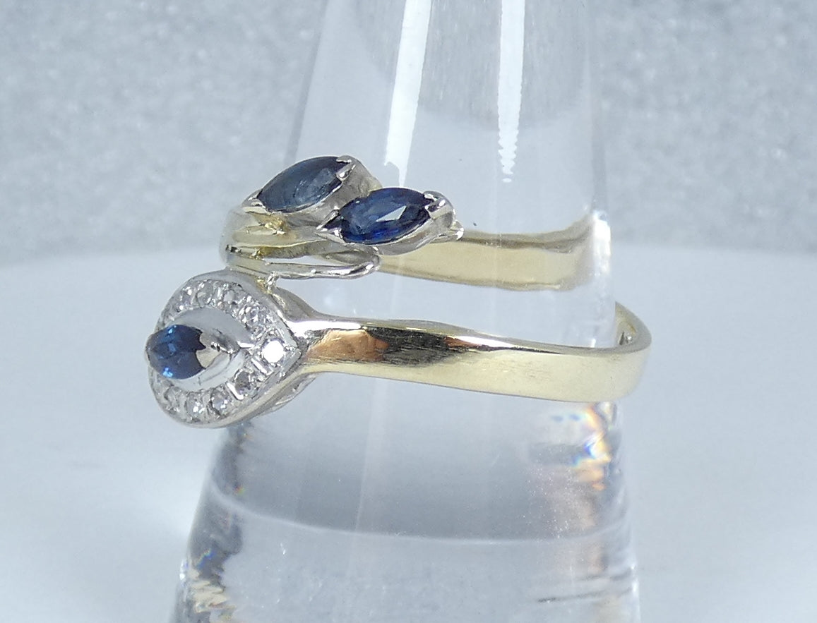 14ct Yellow Gold Aust. Blue Marquise Sapphire & Diamond Dress Ring Size 10 T 61