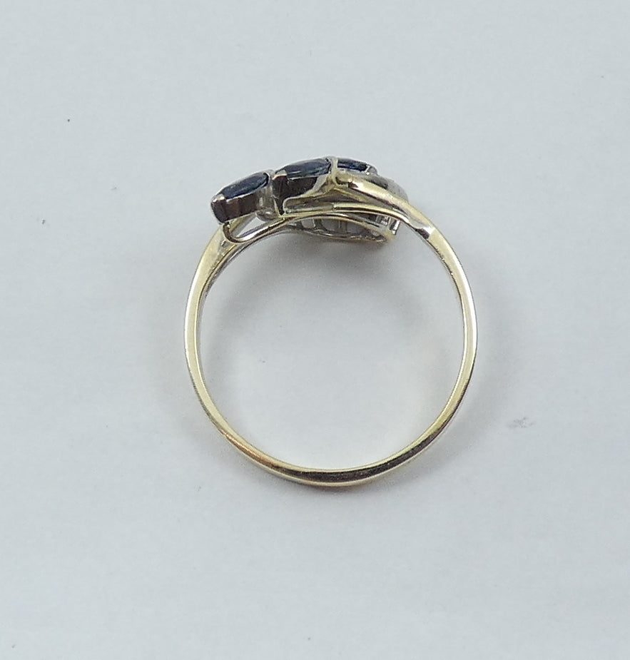 14ct Yellow Gold Aust. Blue Marquise Sapphire & Diamond Dress Ring Size 10 T 61