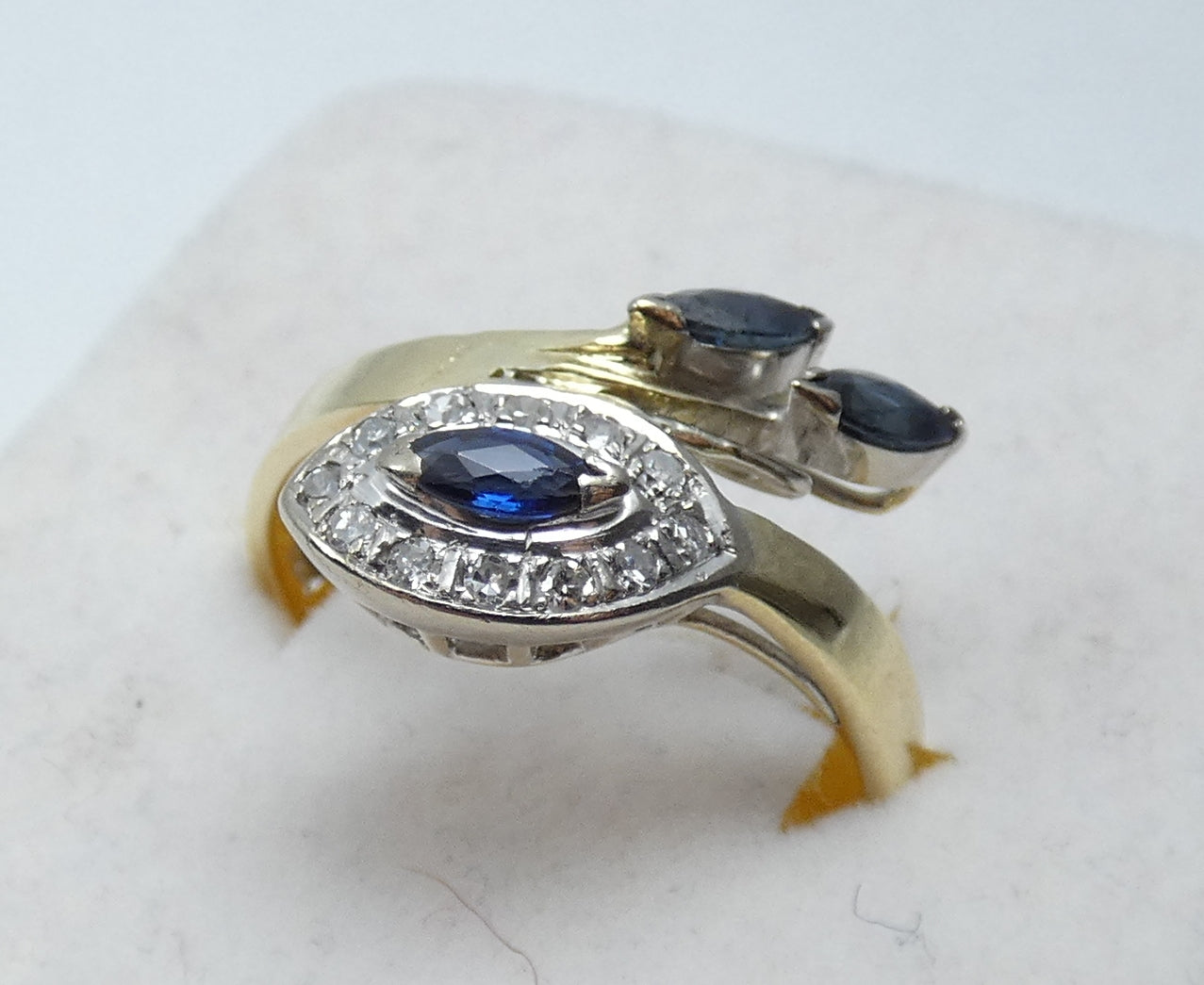 14ct Yellow Gold Aust. Blue Marquise Sapphire & Diamond Dress Ring Size 10 T 61