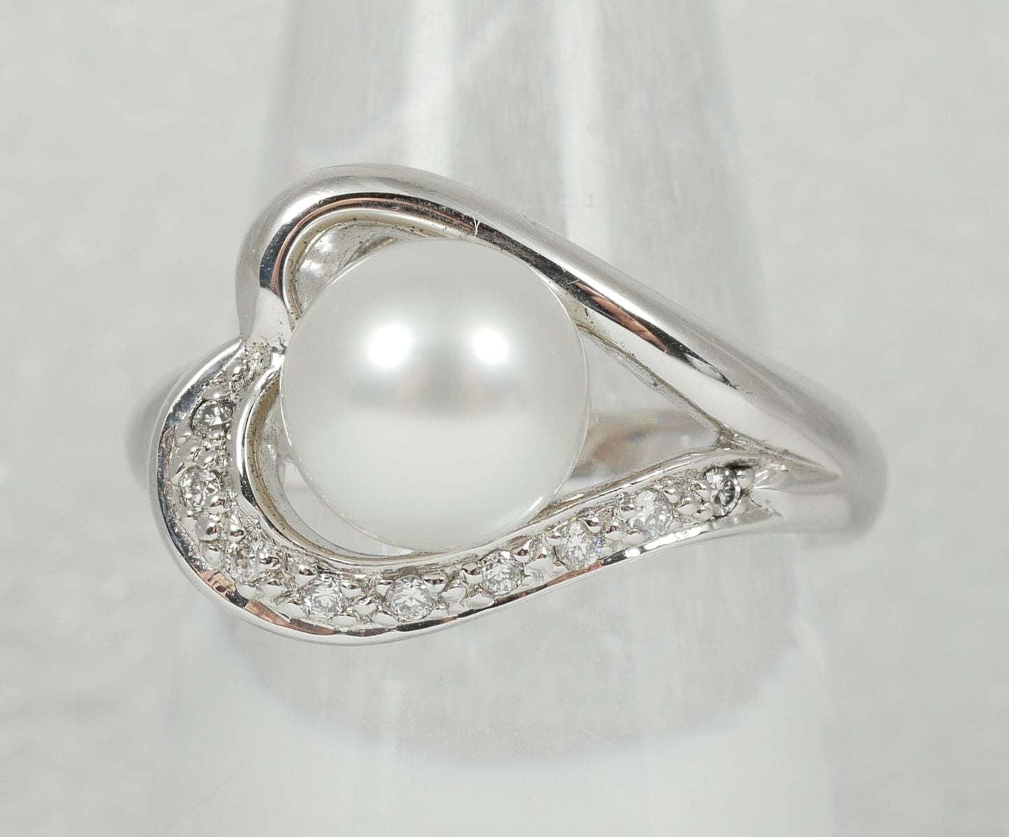 New Solid 14ct White Gold 8.5mm Pearl & Diamond Heart Dress Ring Size 8 P 56 585