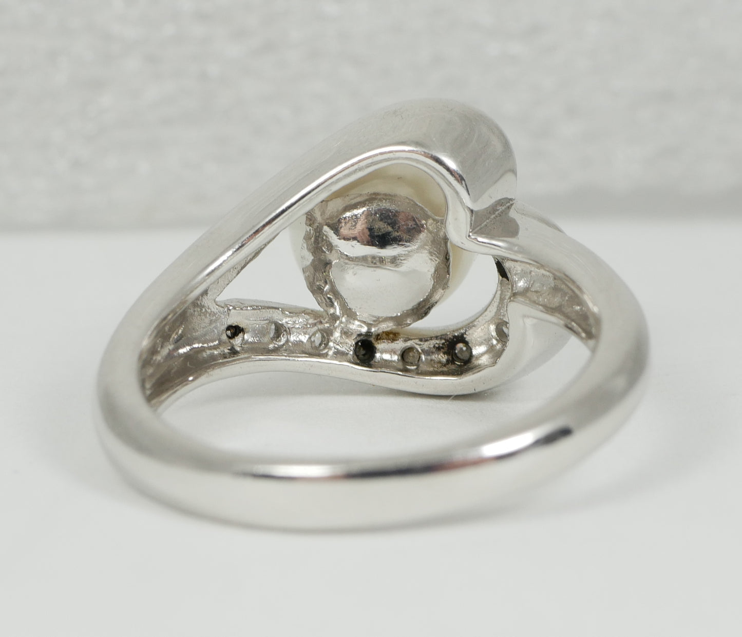 New Solid 14ct White Gold 8.5mm Pearl & Diamond Heart Dress Ring Size 8 P 56 585