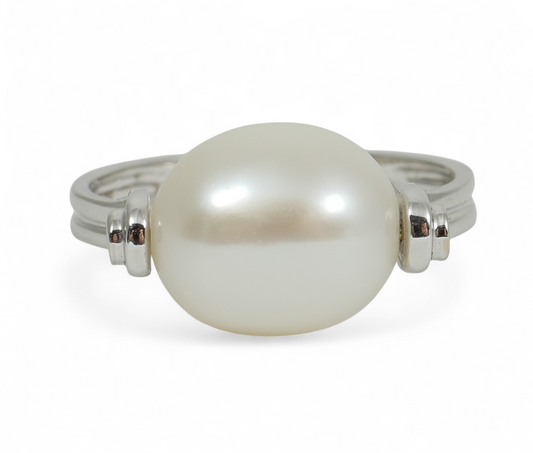 New Solid 14ct White Gold 12mm Oval Pearl Spinning Dress Ring Size 7 N 54 585