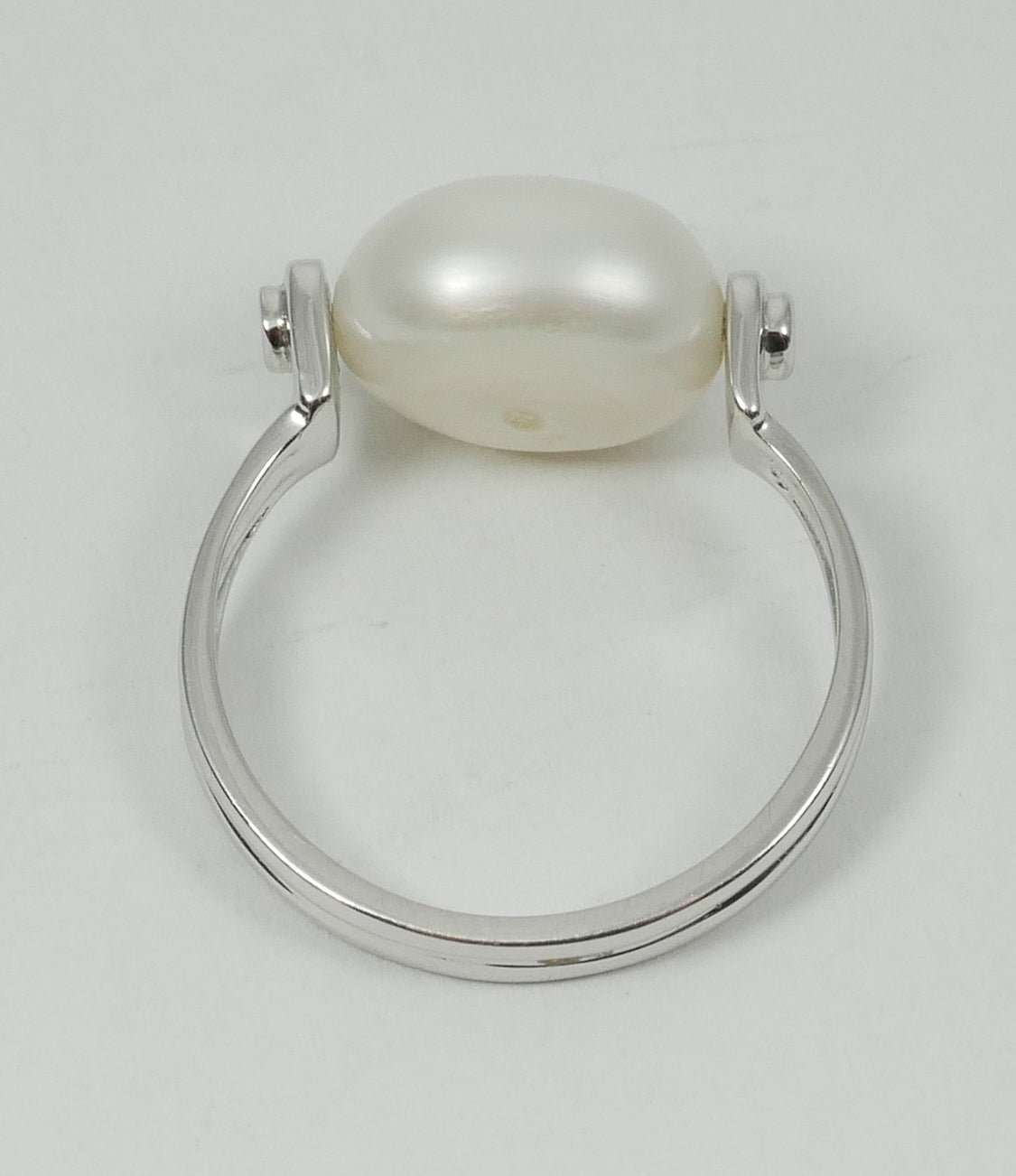New Solid 14ct White Gold 12mm Oval Pearl Spinning Dress Ring Size 7 N 54 585