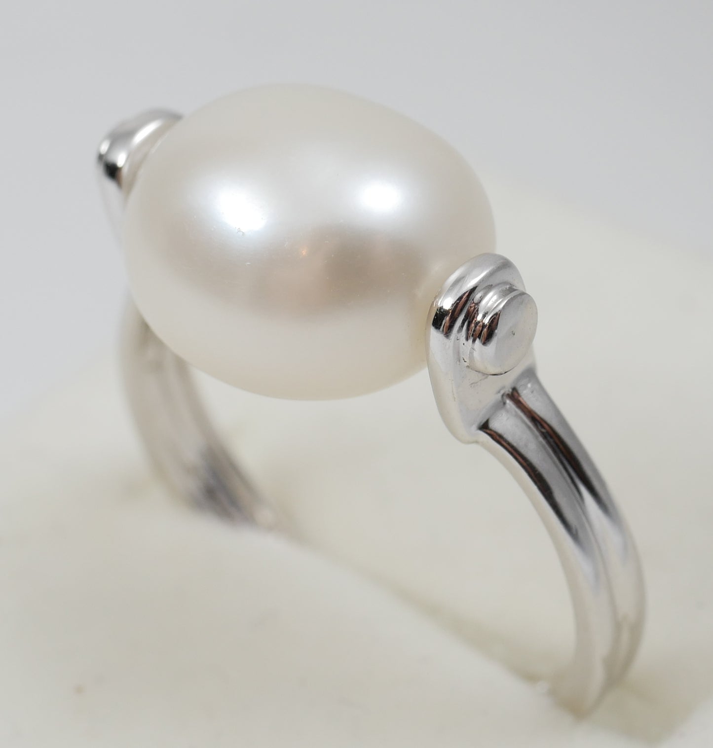 New Solid 14ct White Gold 12mm Oval Pearl Spinning Dress Ring Size 7 N 54 585