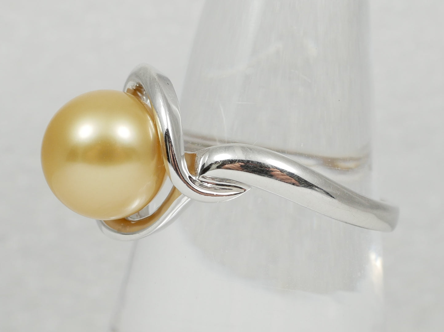 New Solid 14ct White Gold 9mm Golden South Sea Pearl Diamond Dress Ring 7.5 O 55