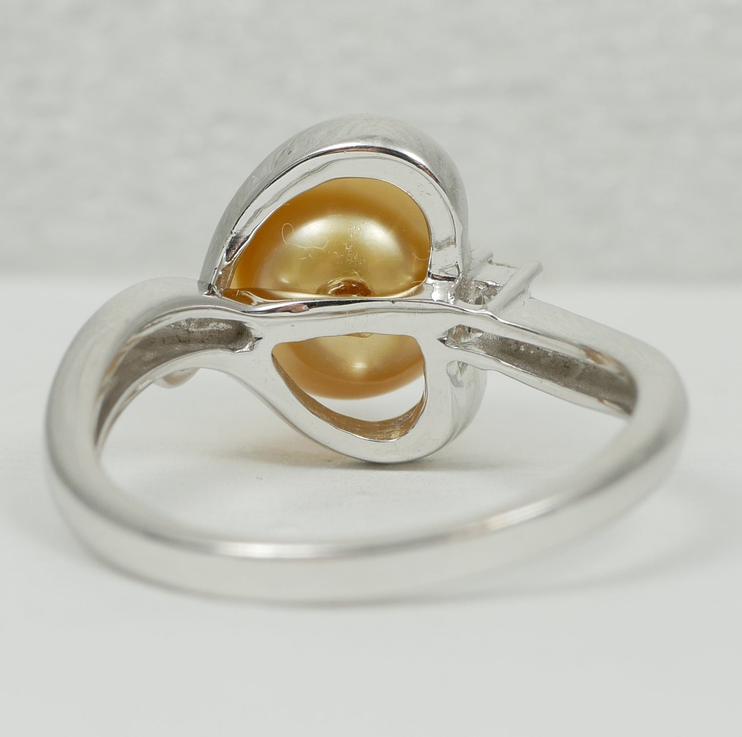 New Solid 14ct White Gold 9mm Golden South Sea Pearl Diamond Dress Ring 7.5 O 55