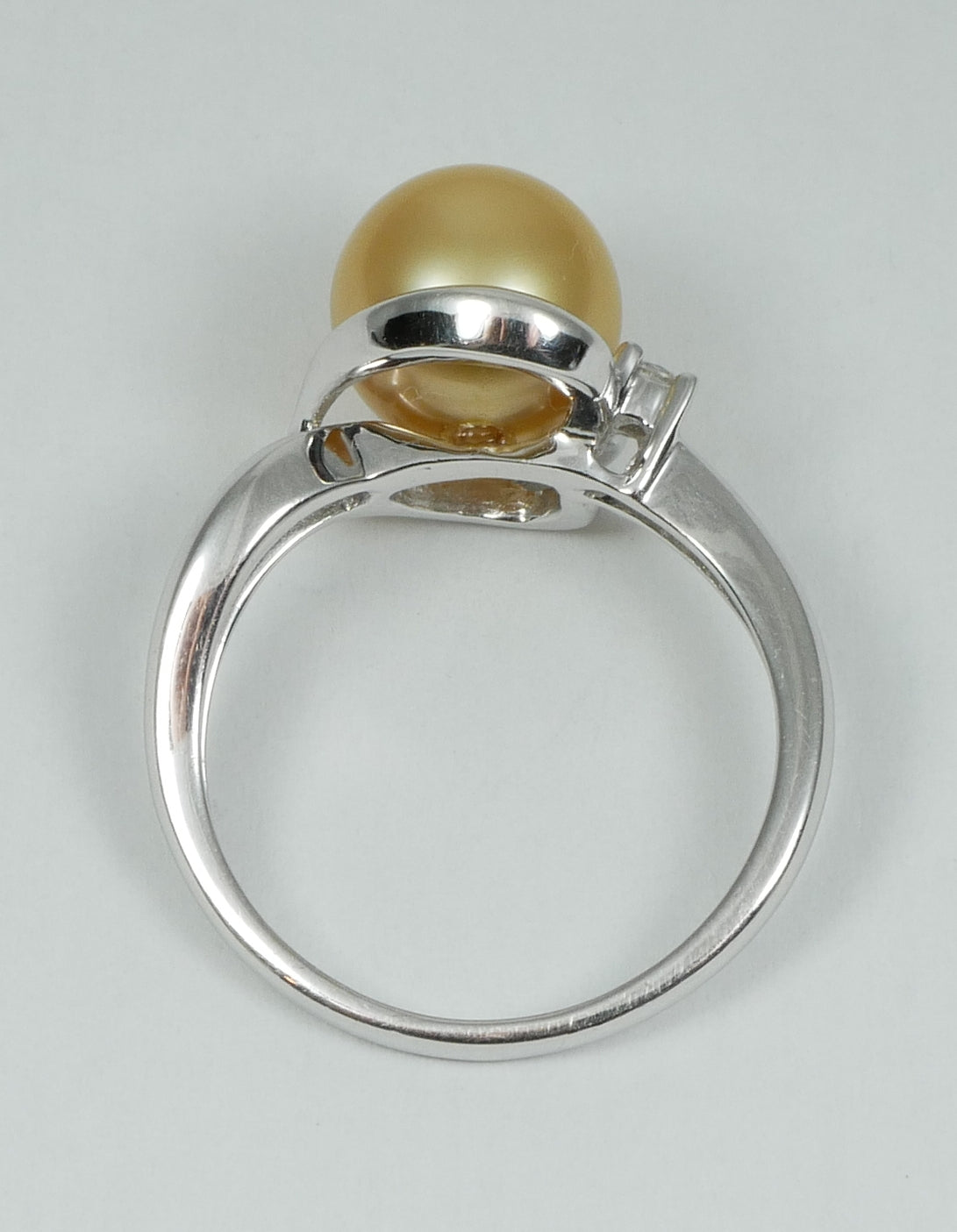 New Solid 14ct White Gold 9mm Golden South Sea Pearl Diamond Dress Ring 7.5 O 55