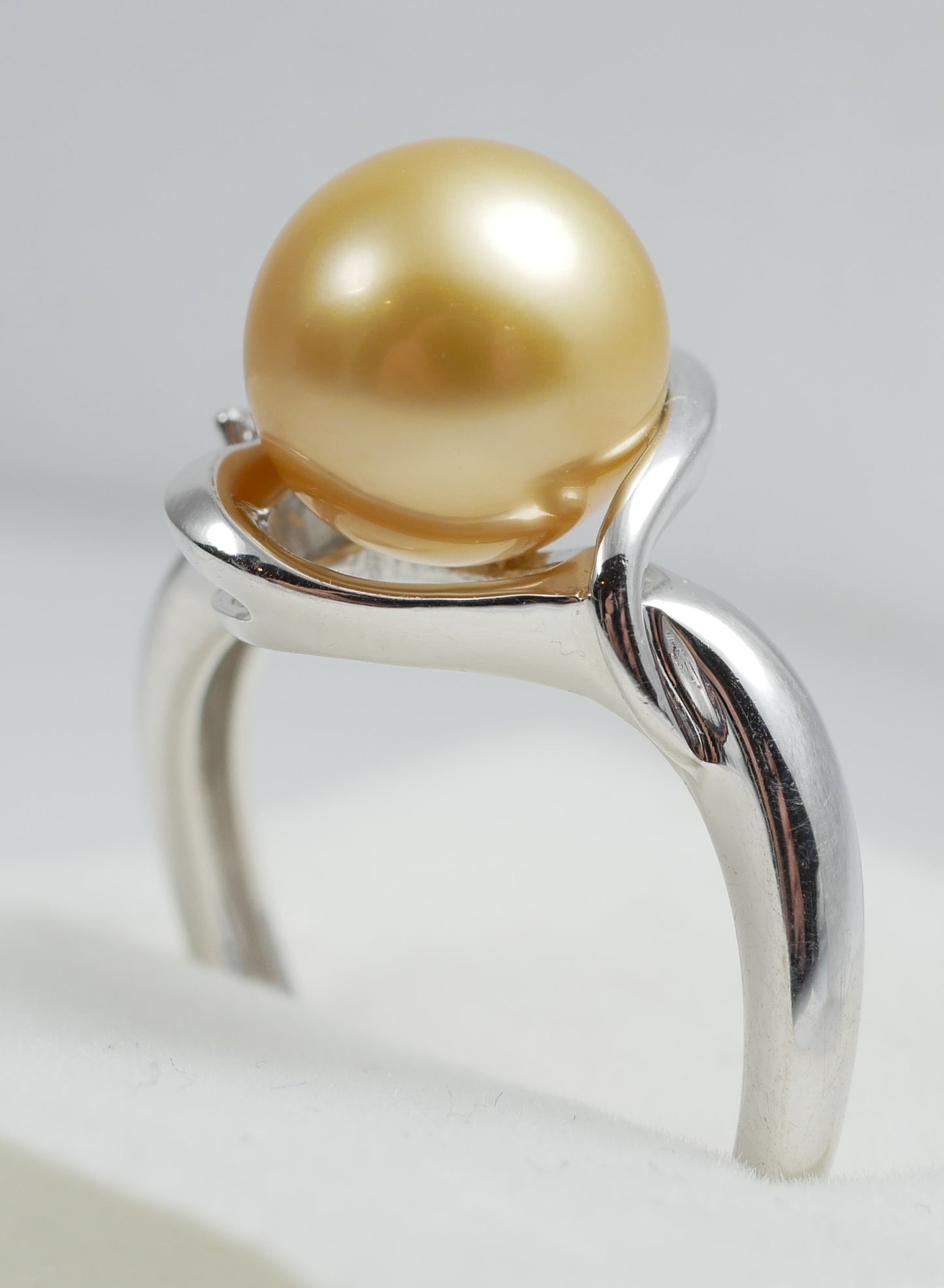 New Solid 14ct White Gold 9mm Golden South Sea Pearl Diamond Dress Ring 7.5 O 55