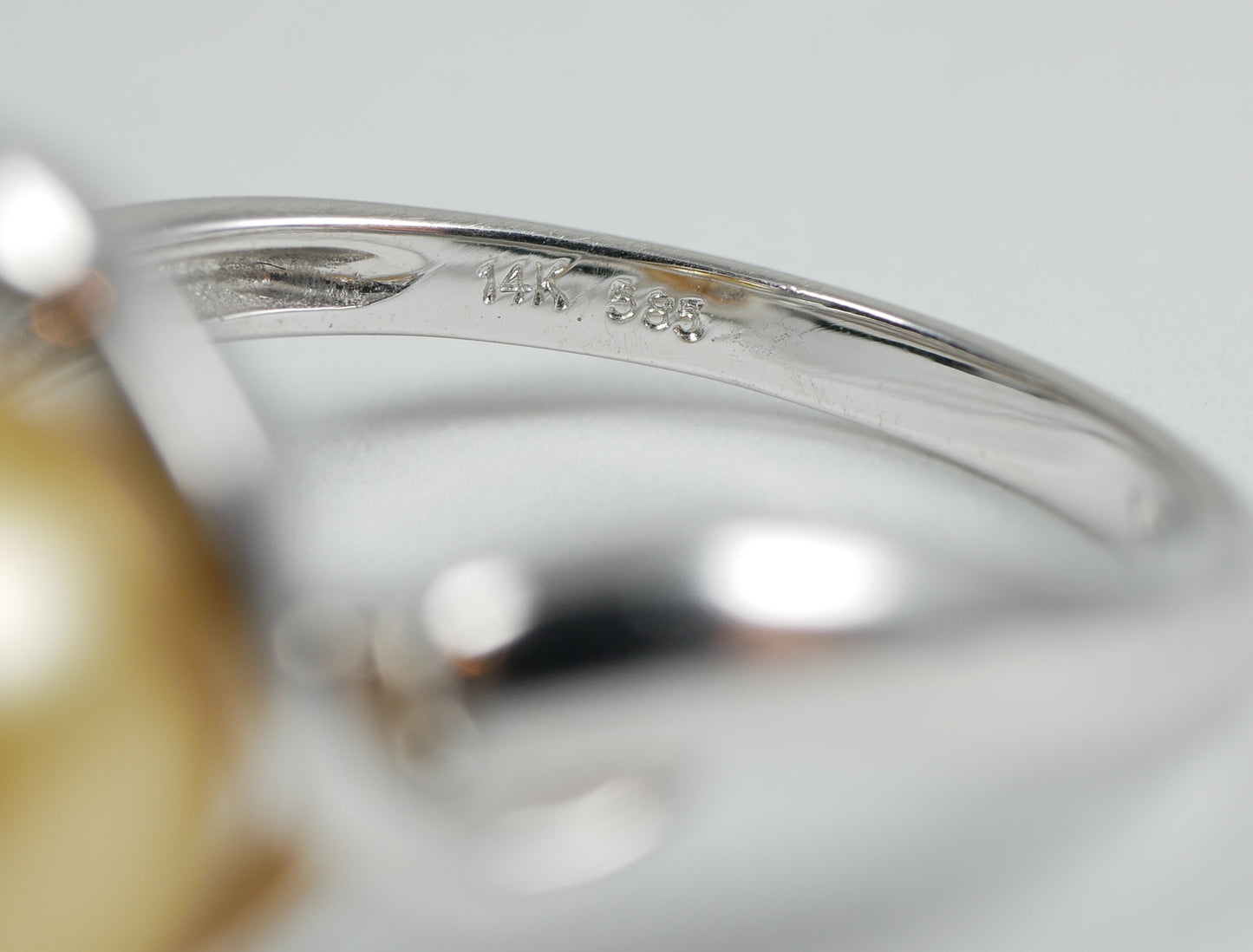 New Solid 14ct White Gold 9mm Golden South Sea Pearl Diamond Dress Ring 7.5 O 55