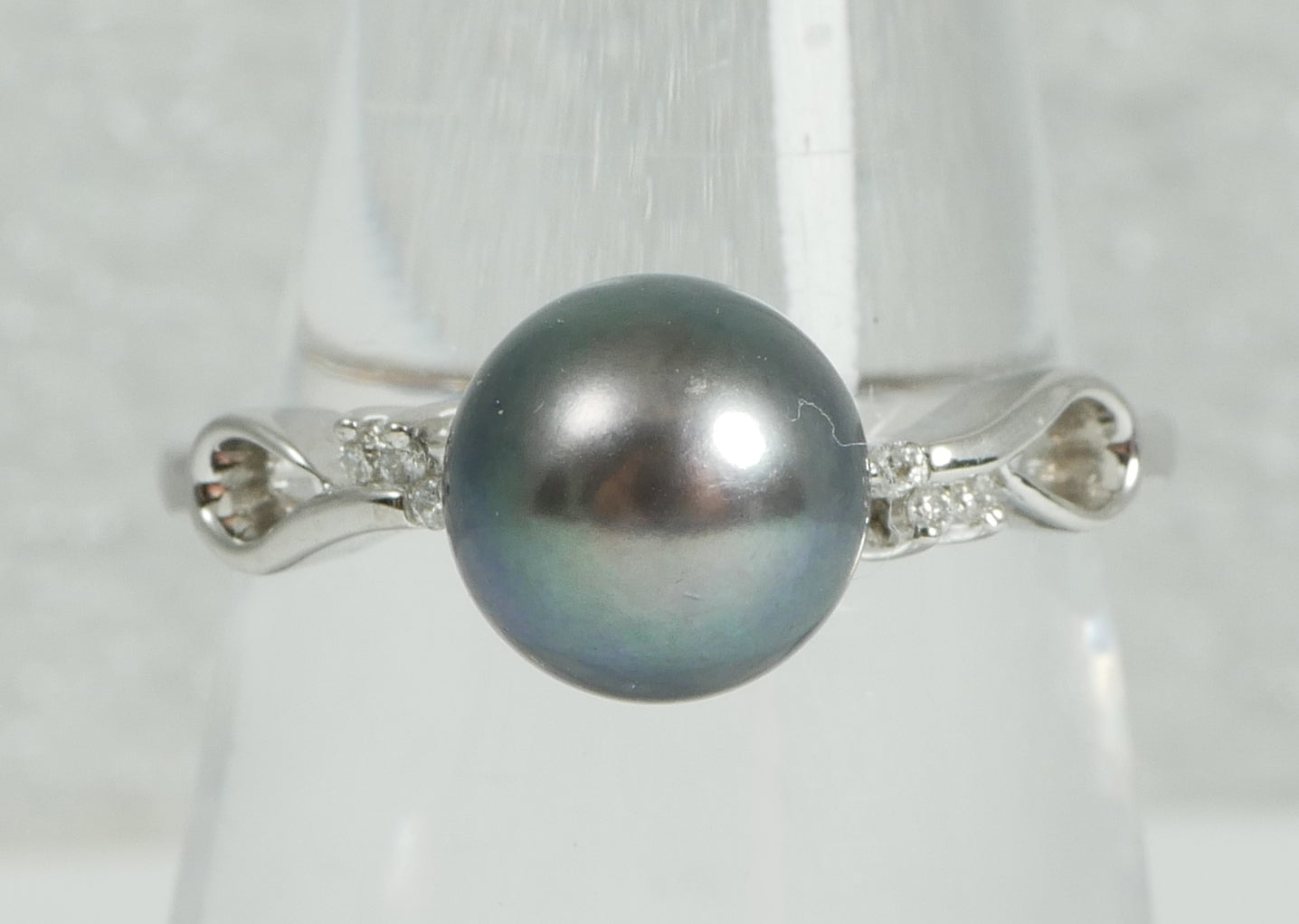 New Solid 14ct White Gold 8mm Round Tahitian Pearl & Diamond Dress Ring 7.5 O 55