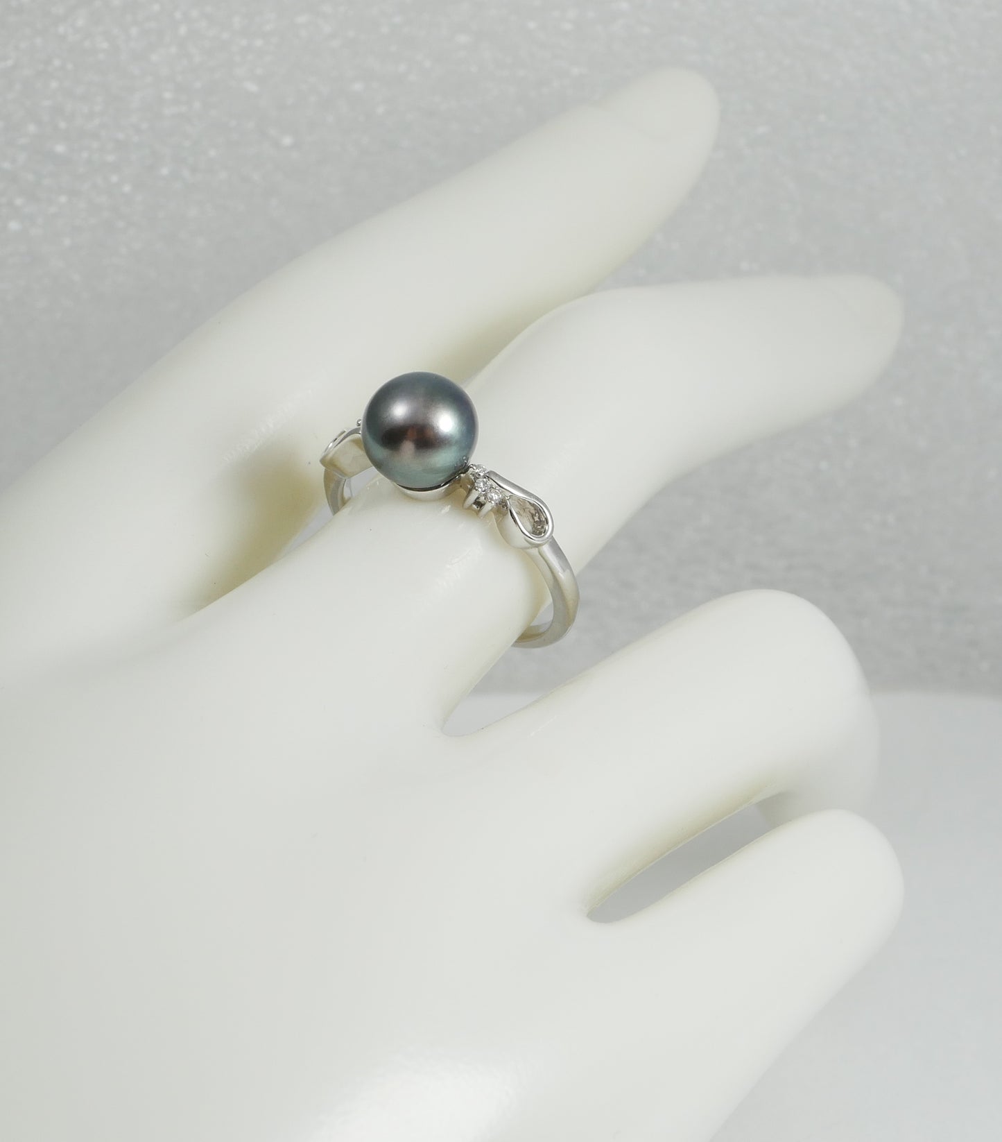 New Solid 14ct White Gold 8mm Round Tahitian Pearl & Diamond Dress Ring 7.5 O 55