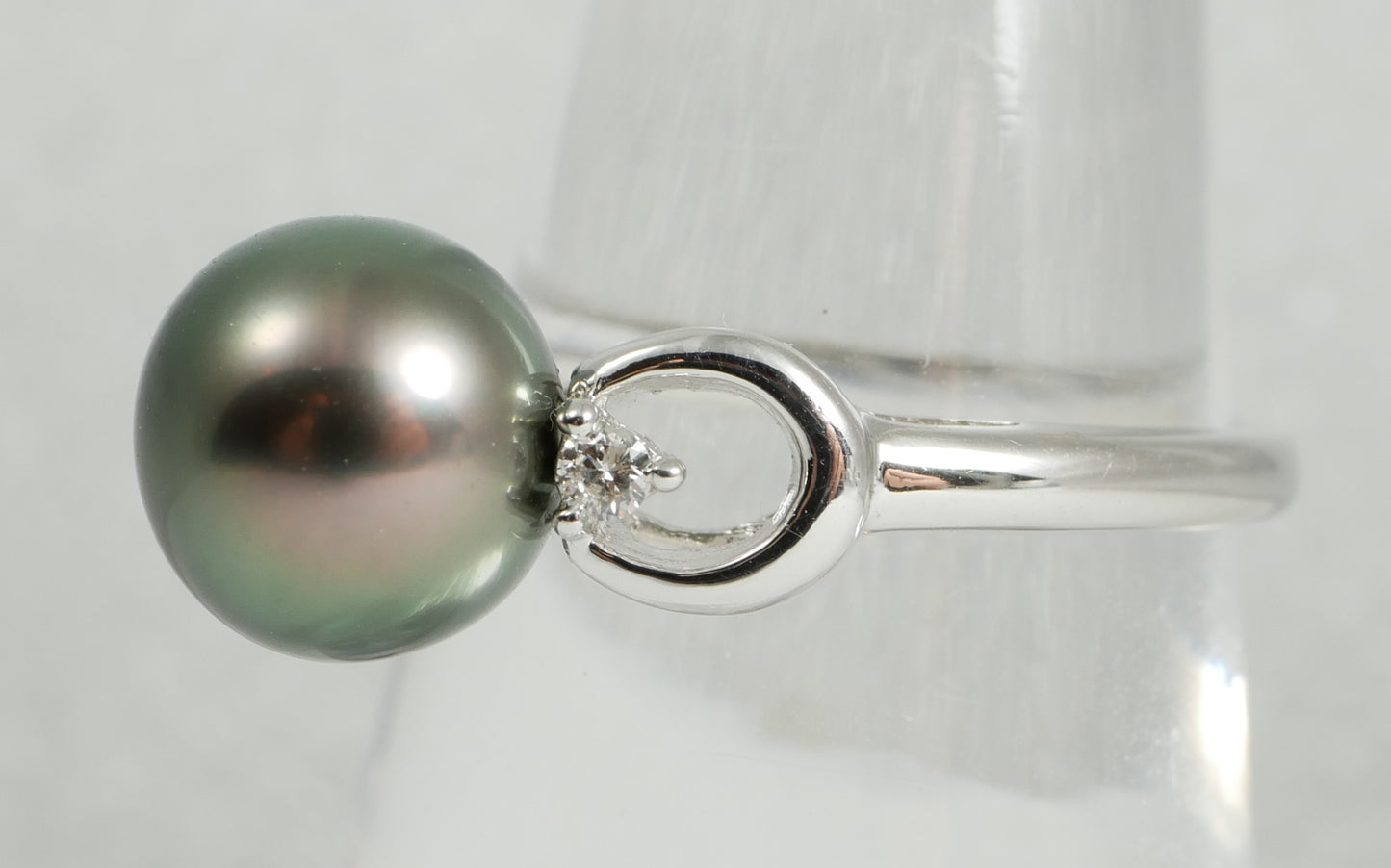 New Solid 14ct White Gold 9mm Round Tahitian Pearl & Diamond Dress Ring 7.5 O 55